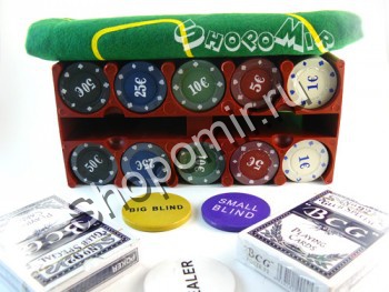 Набор для покера 200 фишек с полотном в металлической коробке 